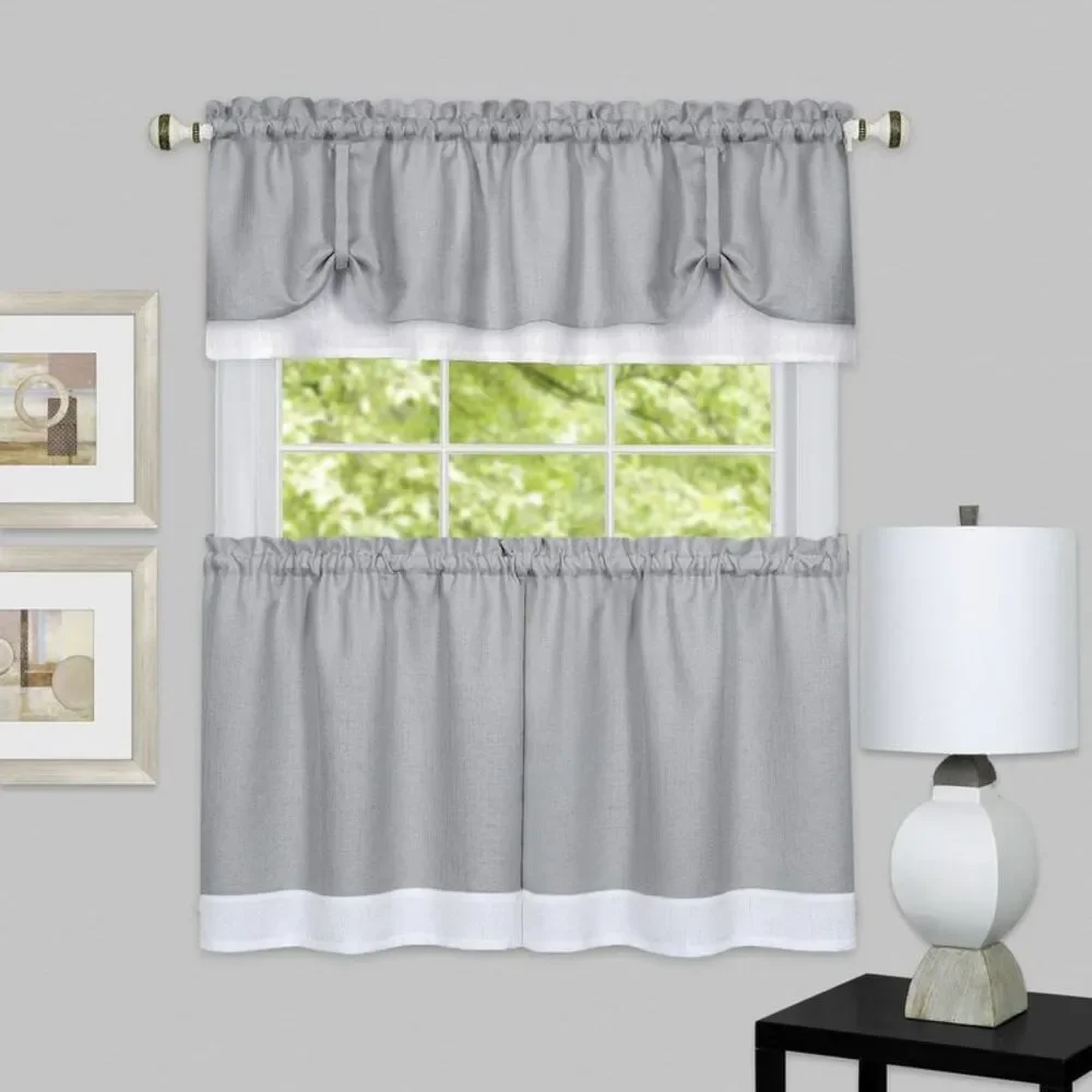 Woven Trends Two-Tone Window Curtain Tier Pair & Valance Set, Double Layer Small